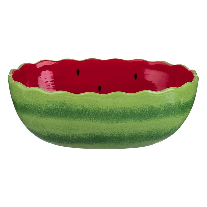 Fructiera Ceramica Mare 3L Model Pepene Rosu Verde Vas Oval pentru Fructe 30x21x11cm