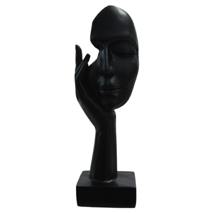 Statueta decorativa din rasina ”Chipul Reflectiei” - 25 cm, negru mat