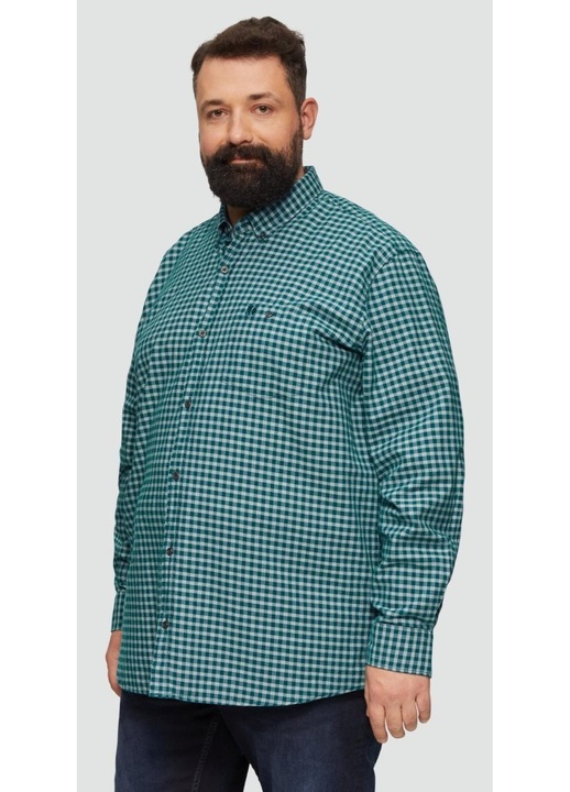 Camasa barbati big sizes, cu maneca lunga si imprimeu in carouri, Regular fit, Verde inchis, Verde inchis