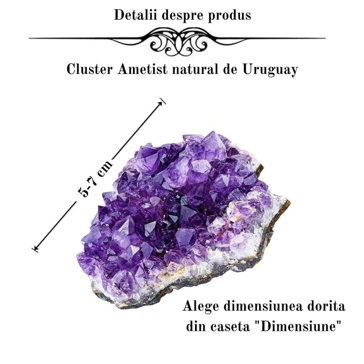 Természetes ametiszt fürt Uruguayból, Egyedülálló kristály meditációhoz és energiakiegyensúlyozáshoz, mérete 6 cm