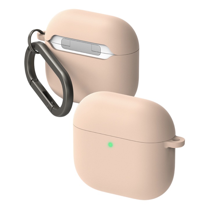 Husa pentru AirPods 4, Z83, TPU, Silicon, Incarcare wireless, Rezistent la socuri, Anti-alunecare si zgarieturi, Pink Sand