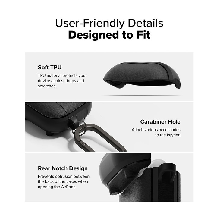 Husa pentru AirPods 4, Z86, Policarbonat, Termopoliuretan, Incarcare wireless, Black