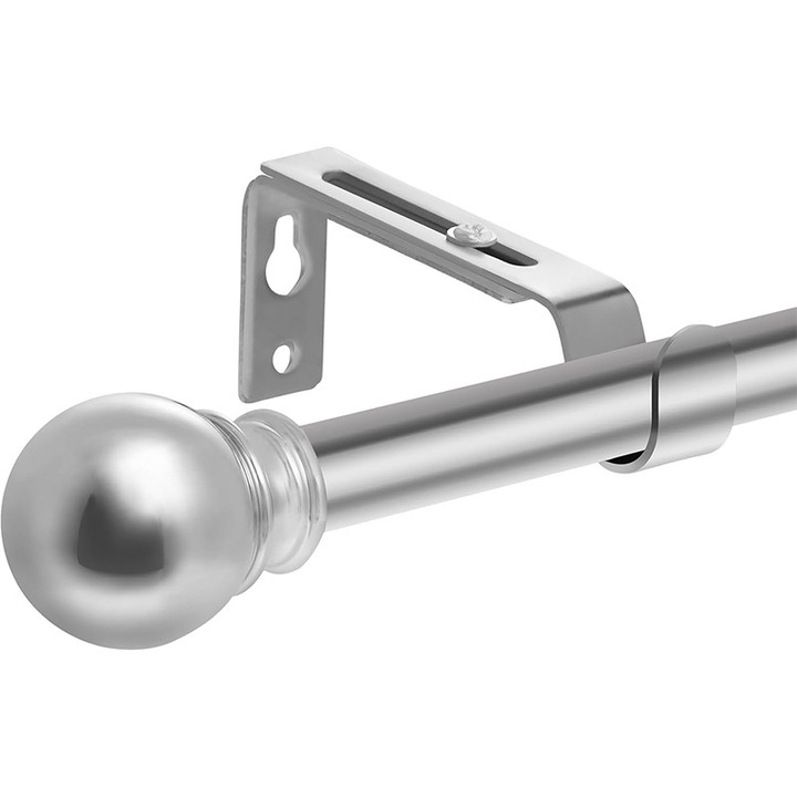 Galerie perdea extensibila 16 mm, argintie, 67-168 cm, cu suporti si capete rotunde