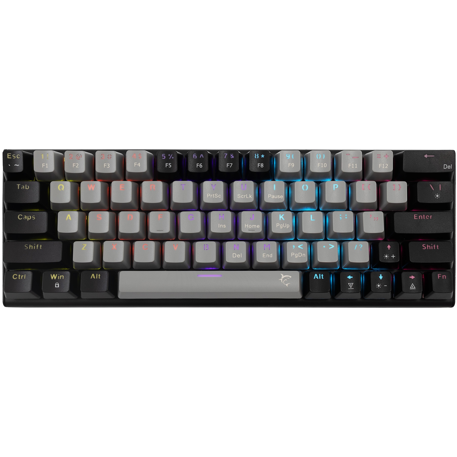 Tastatura Mecanica Gaming cu fir White Shark WAKIZASHI v2, RED Switch, Tip Compact Carry-On, Full Anti-Ghosting, Taste Iluminate Rainbow LED, Cablu 1.5m USB-C-USB-A Detasabil, Gri-