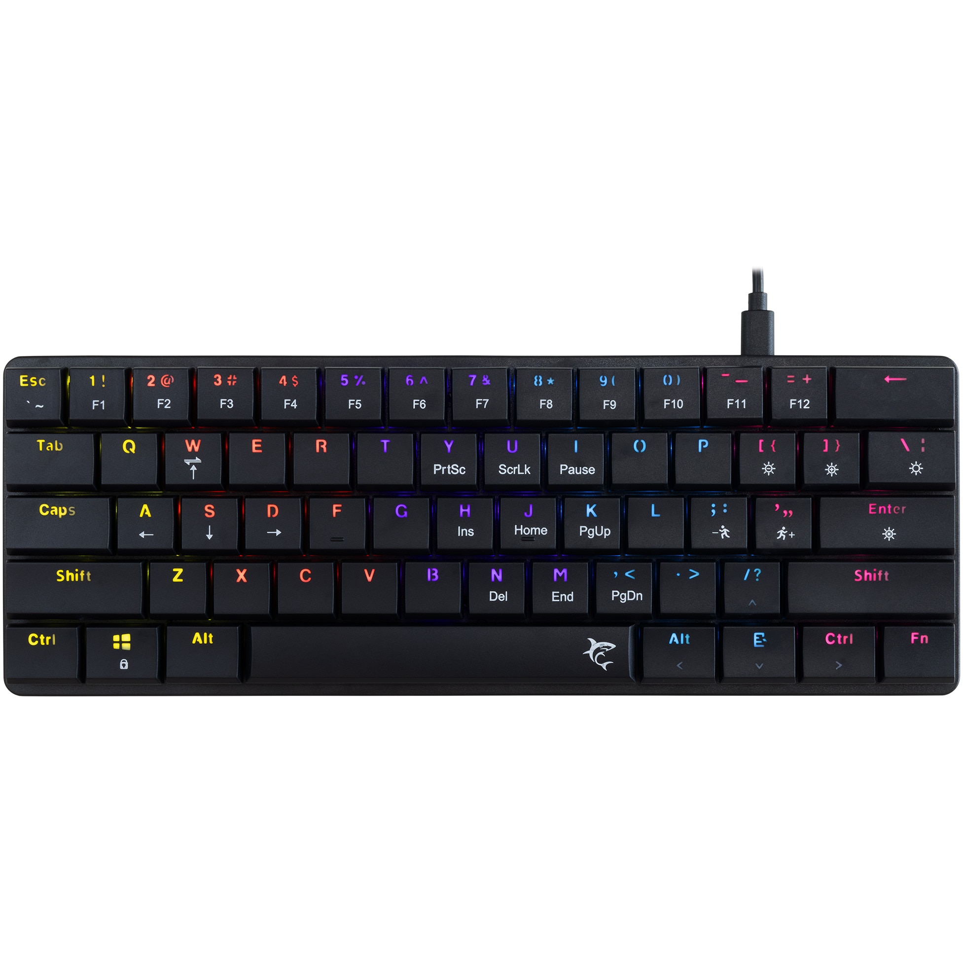 Tastatura Mecanica Gaming cu fir White Shark NAGAMAKI, RED Switch, Tip Compact Carry-On, Full Anti-Ghosting, Taste Iluminate Rainbow LED, Cablu USB-C Detasabil,1.5m, Negru