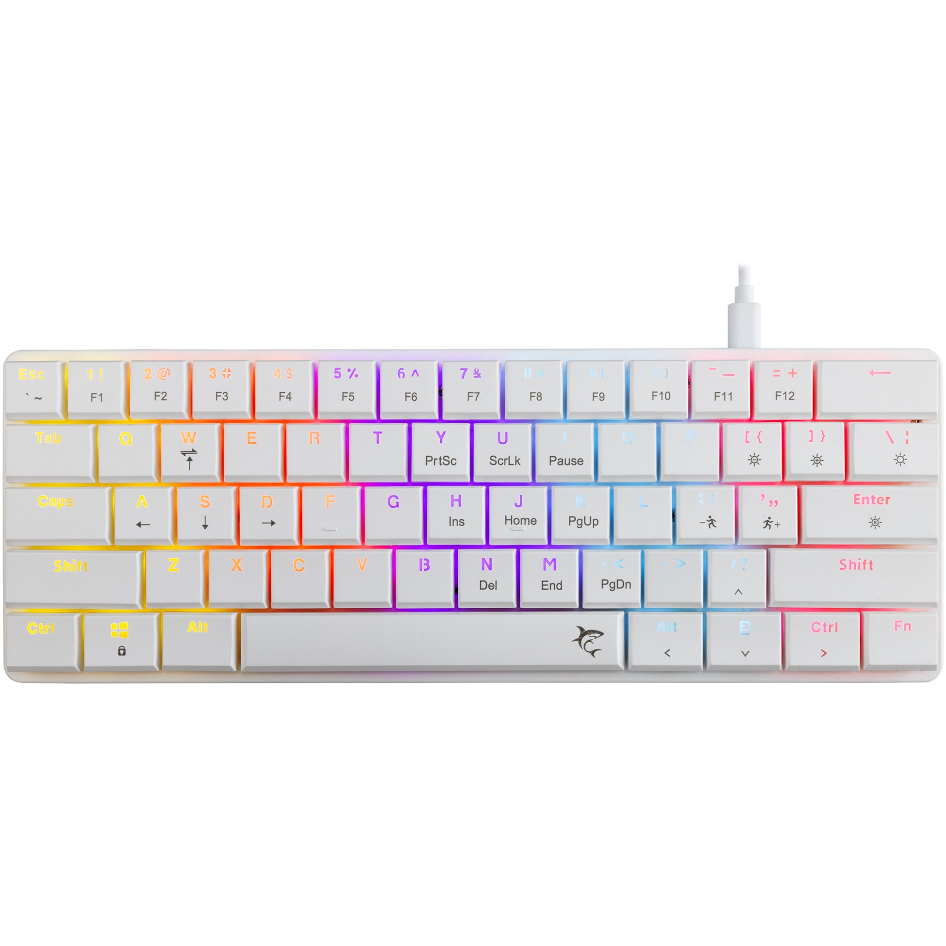 Tastatura Mecanica Gaming cu fir White Shark NAGAMAKI, RED Switch, Tip Compact Carry-On, Full Anti-Ghosting, Taste Iluminate Rainbow LED, Cablu USB-C Detasabil,1.5m, Alb