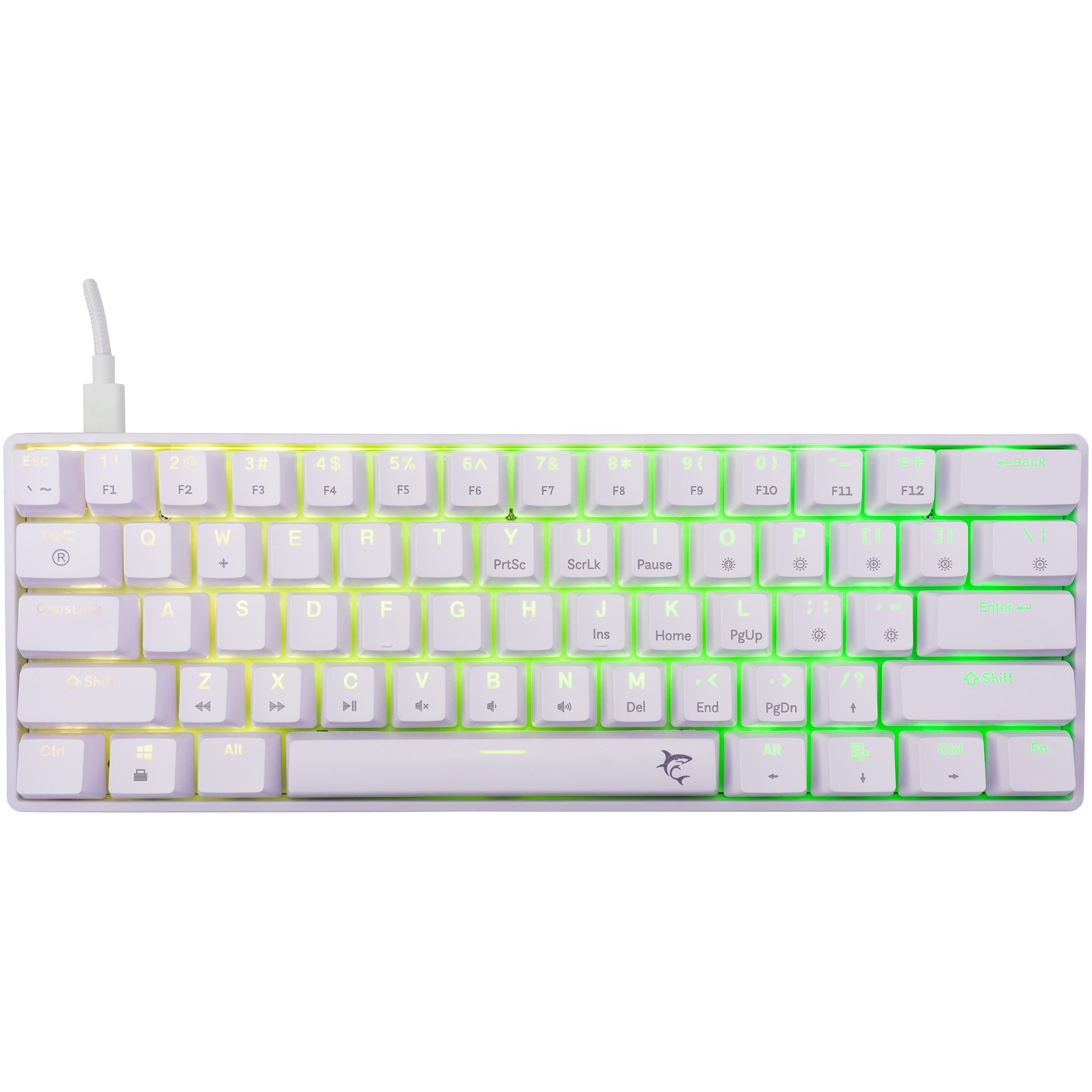 Tastatura Mecanica Gaming cu fir White Shark SHINOBI v2, BROWN OUTEMU Switch, Tip Compact Carry-On, Full Anti-Ghosting, Taste Iluminate RGB LED, Cablu braided 1.8m, Software, Alb