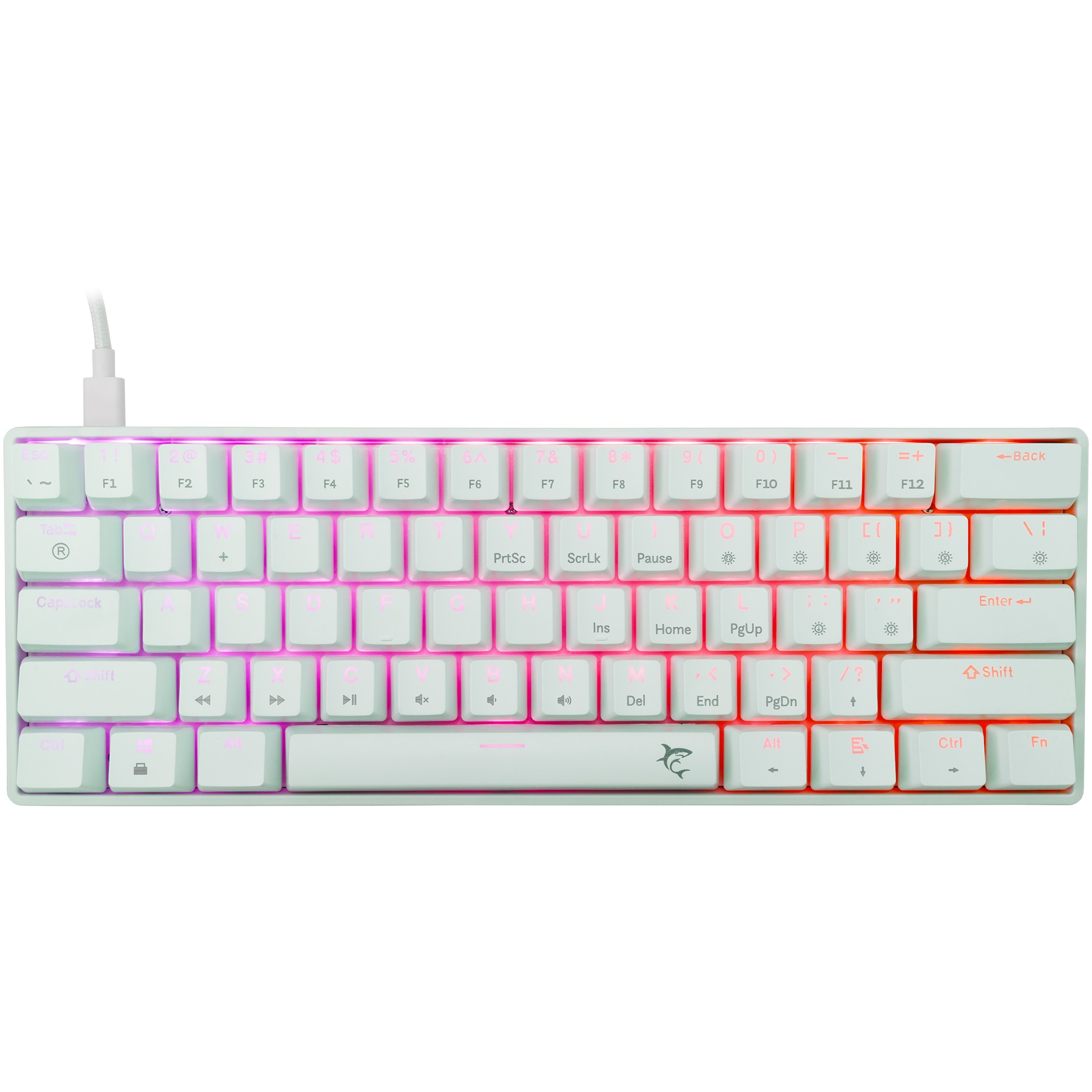 Tastatura Mecanica Gaming cu fir White Shark SHINOBI v2, RED OUTEMU Switch, Tip Compact Carry-On, Full Anti-Ghosting, Taste Iluminate RGB LED, Cablu braided 1.8m, Software, Alb