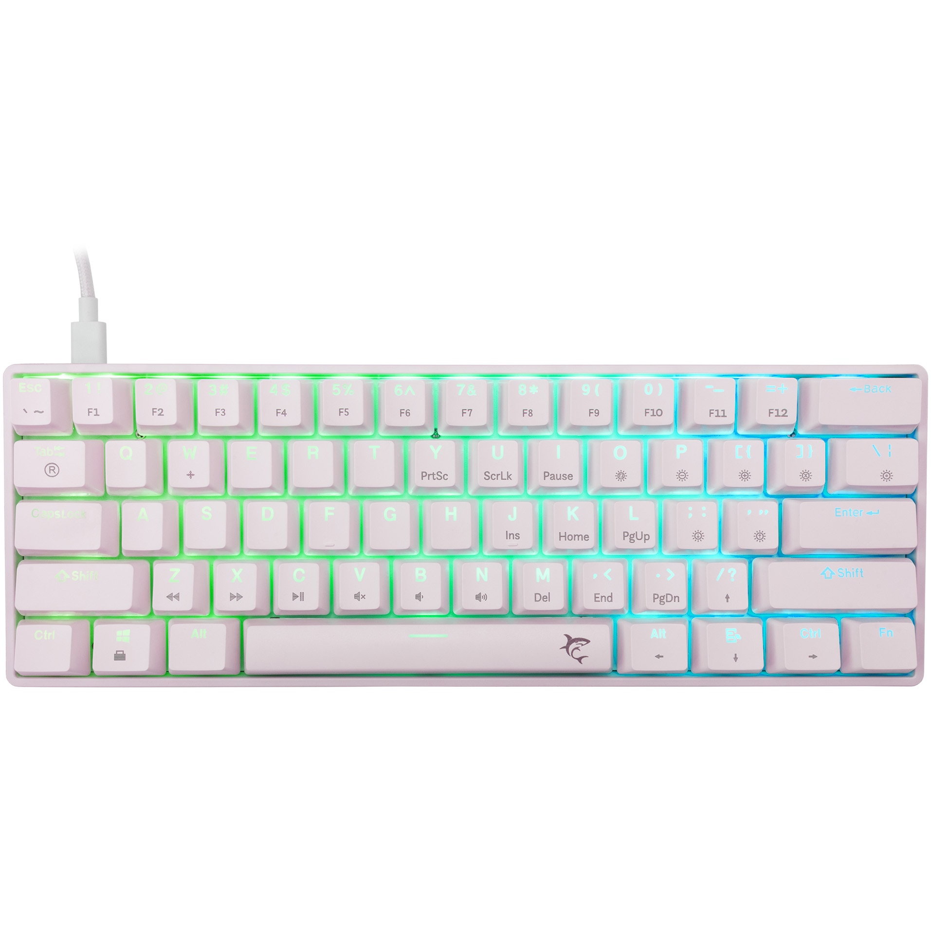 Tastatura Mecanica Gaming cu fir White Shark SHINOBI v2, BLUE OUTEMU Switch, Tip Compact Carry-On, Full Anti-Ghosting, Taste Iluminate RGB LED, Cablu braided 1.8m, Software, Alb