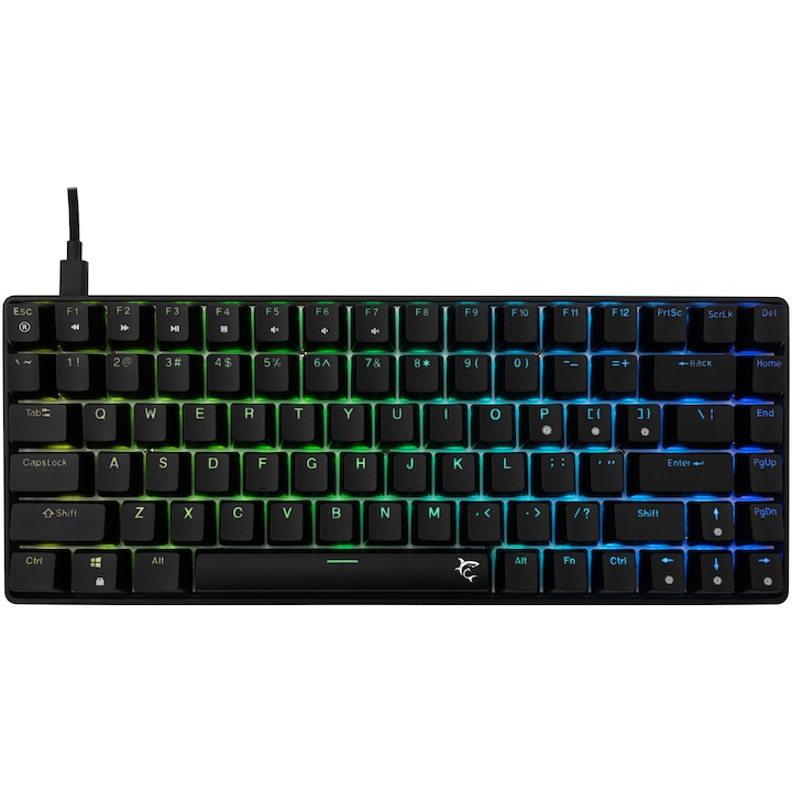Tastatura Mecanica Gaming cu fir White Shark HAMACHI, BLUE OUTEMU Switch, Tip Compact Carry-On, Full Anti-Ghosting, Taste Iluminate RGB LED, Cablu braided USB-C Detasabil, 1.8m, Software, Negru