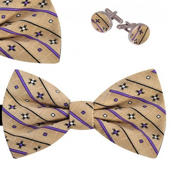 Set papion barbati, batista, butoni, bej sepia, model dungi mov, stelute Set papion barbati, batista, butoni, bej sepia, model dungi mov, stelute