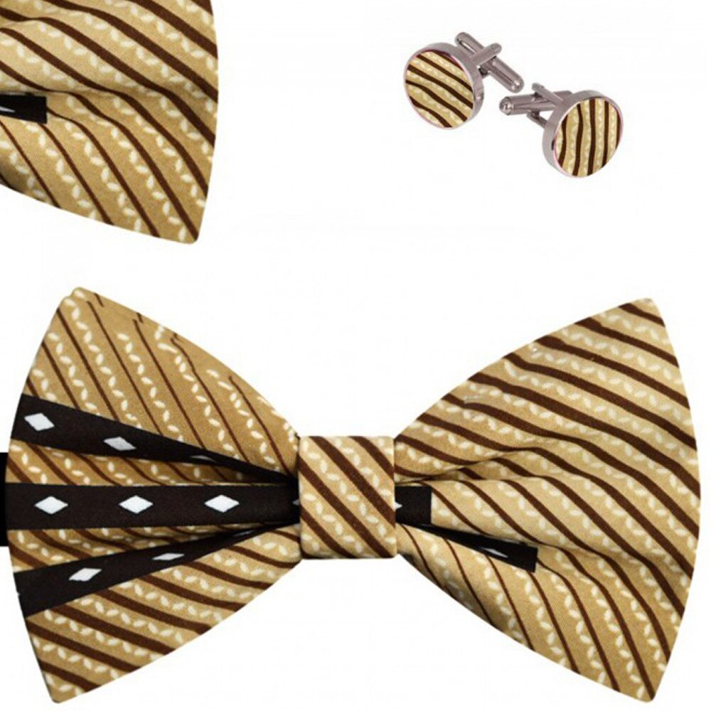 Set papion barbati, batista, butoni, maro, model picior de cocos