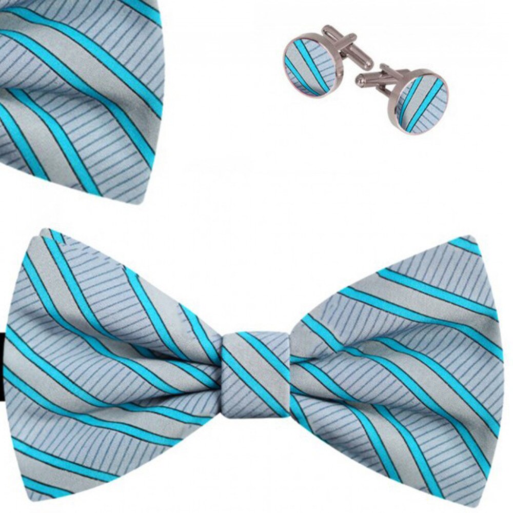 Set papion barbati, batista, butoni, gri otel, model dungi discrete