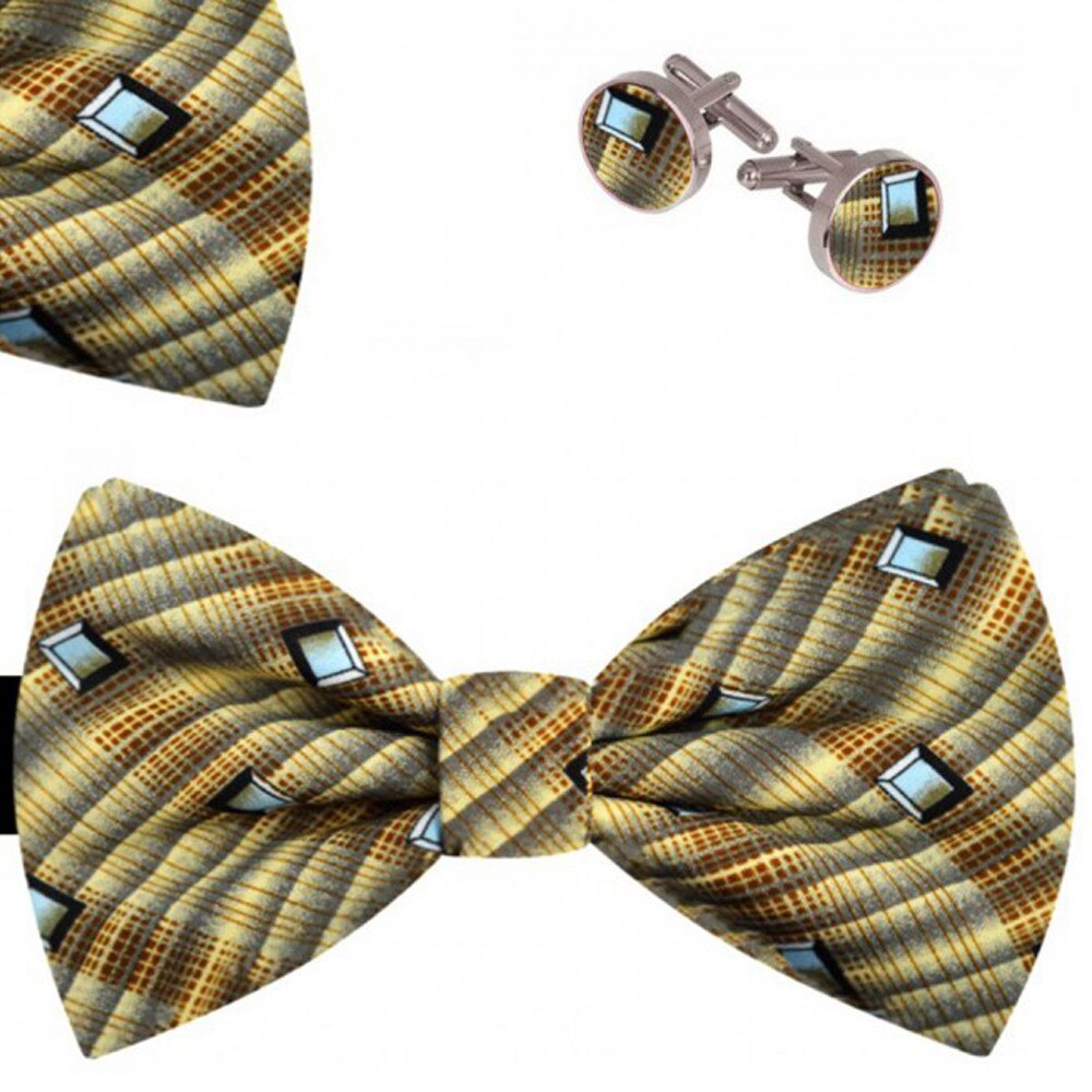 Set papion barbati, batista, butoni, gri, model cuburi, butterfly