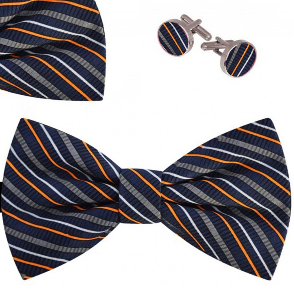 Set papion barbati, batista, butoni, bleumarin, multicolor