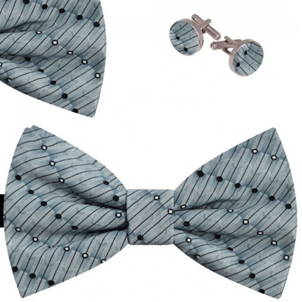 Set papion barbati, batista, butoni, gri otel, model buline