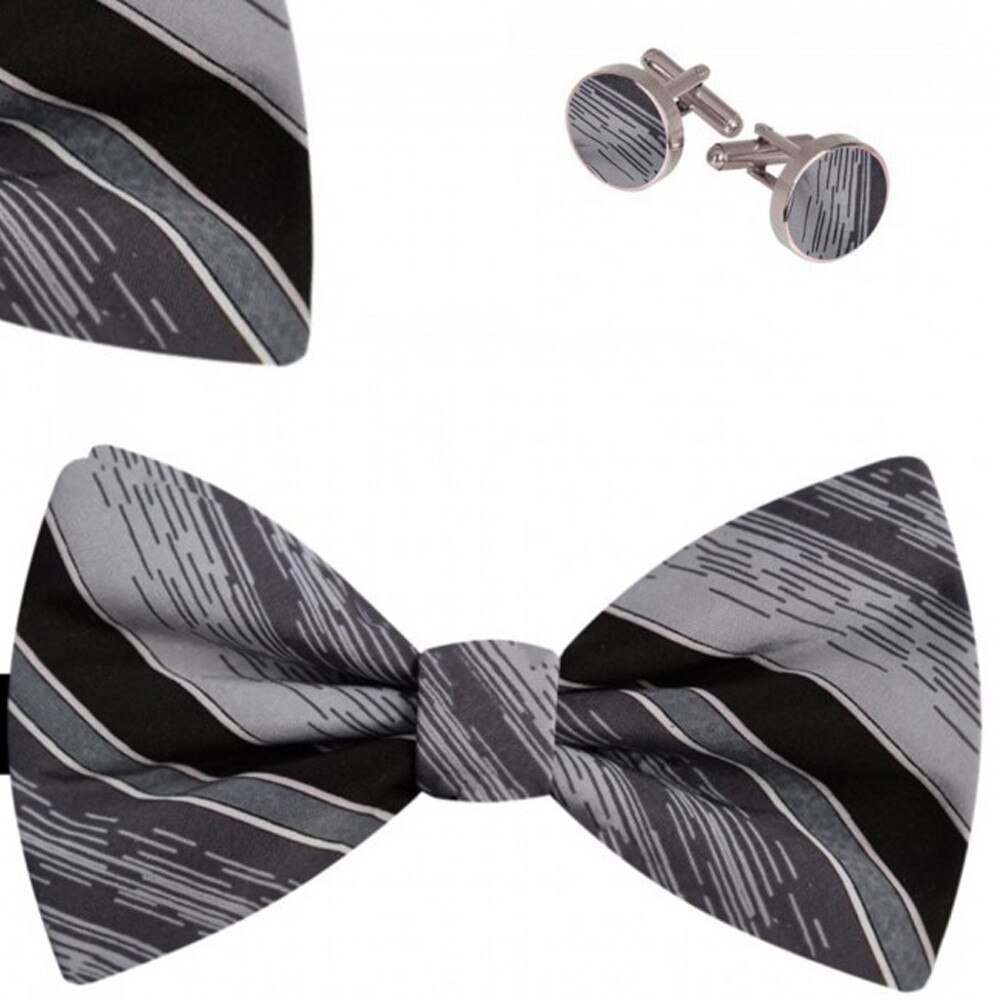 Set papion barbati, batista, butoni, gri, model dungi diverse dimensiuni