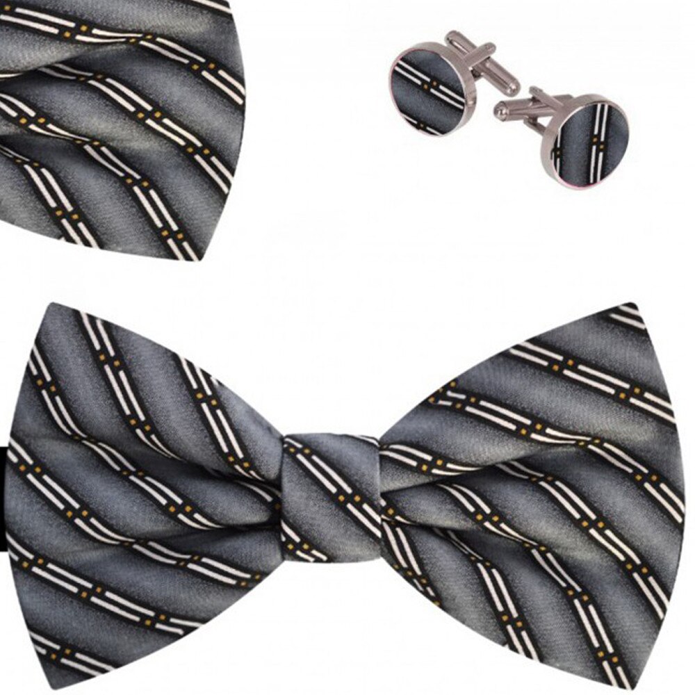 Set papion barbati, batista, butoni, gri, model dungi albe oblice