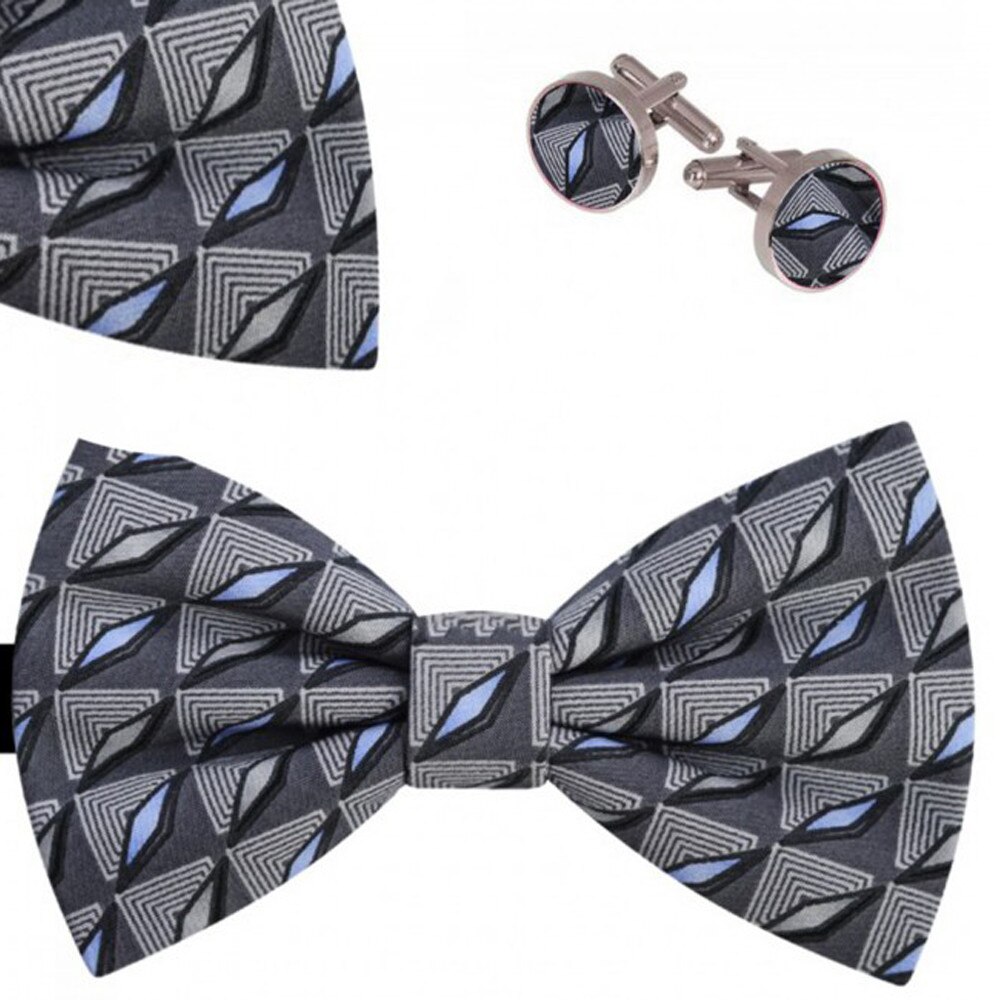 Set papion barbati, batista, butoni, gri, romburi bleu