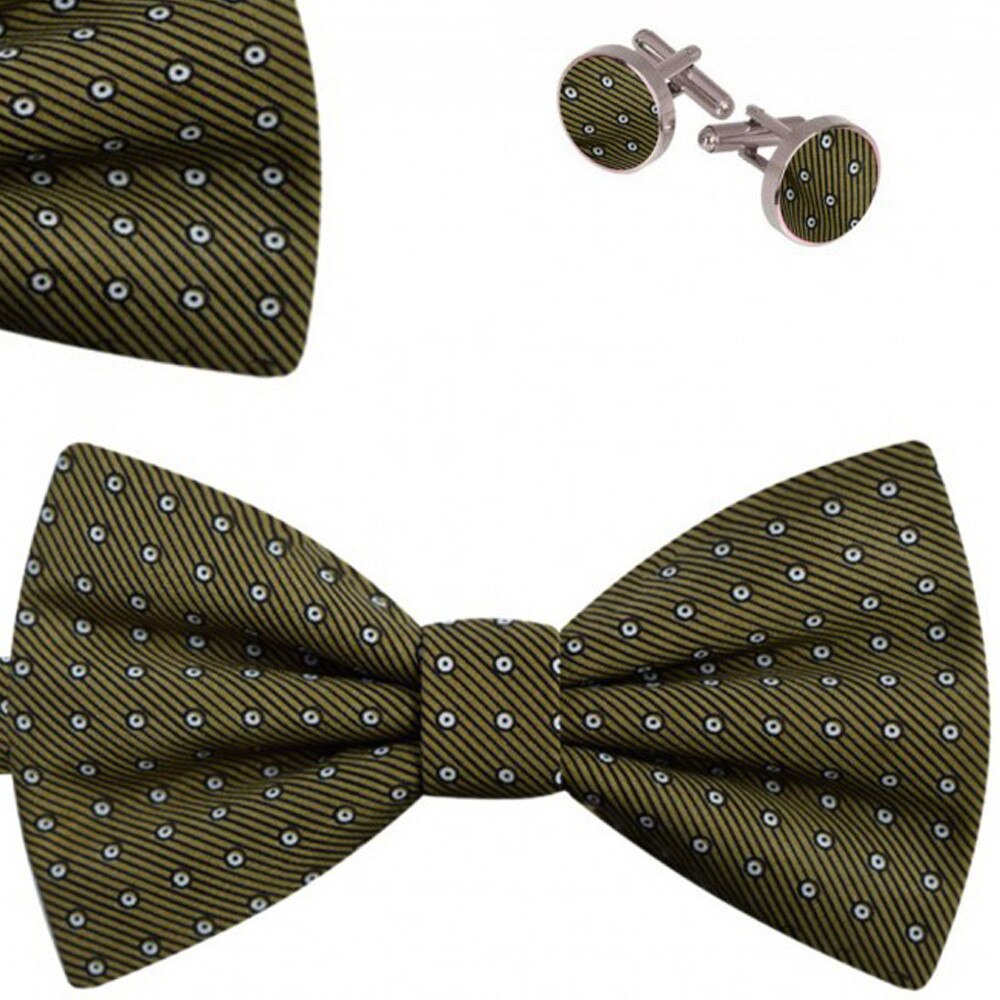 Set papion barbati, batista, butoni, verde, model buline