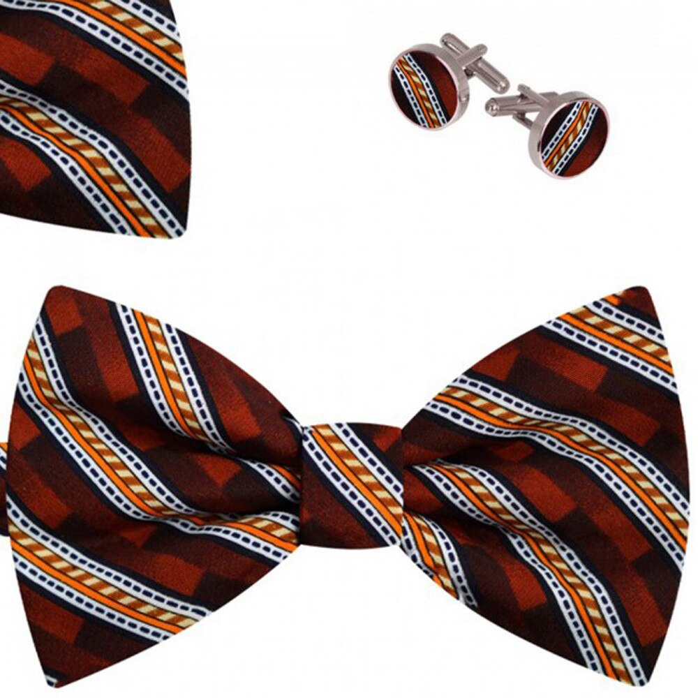 Set papion barbati, batista, butoni, maro, model dungi