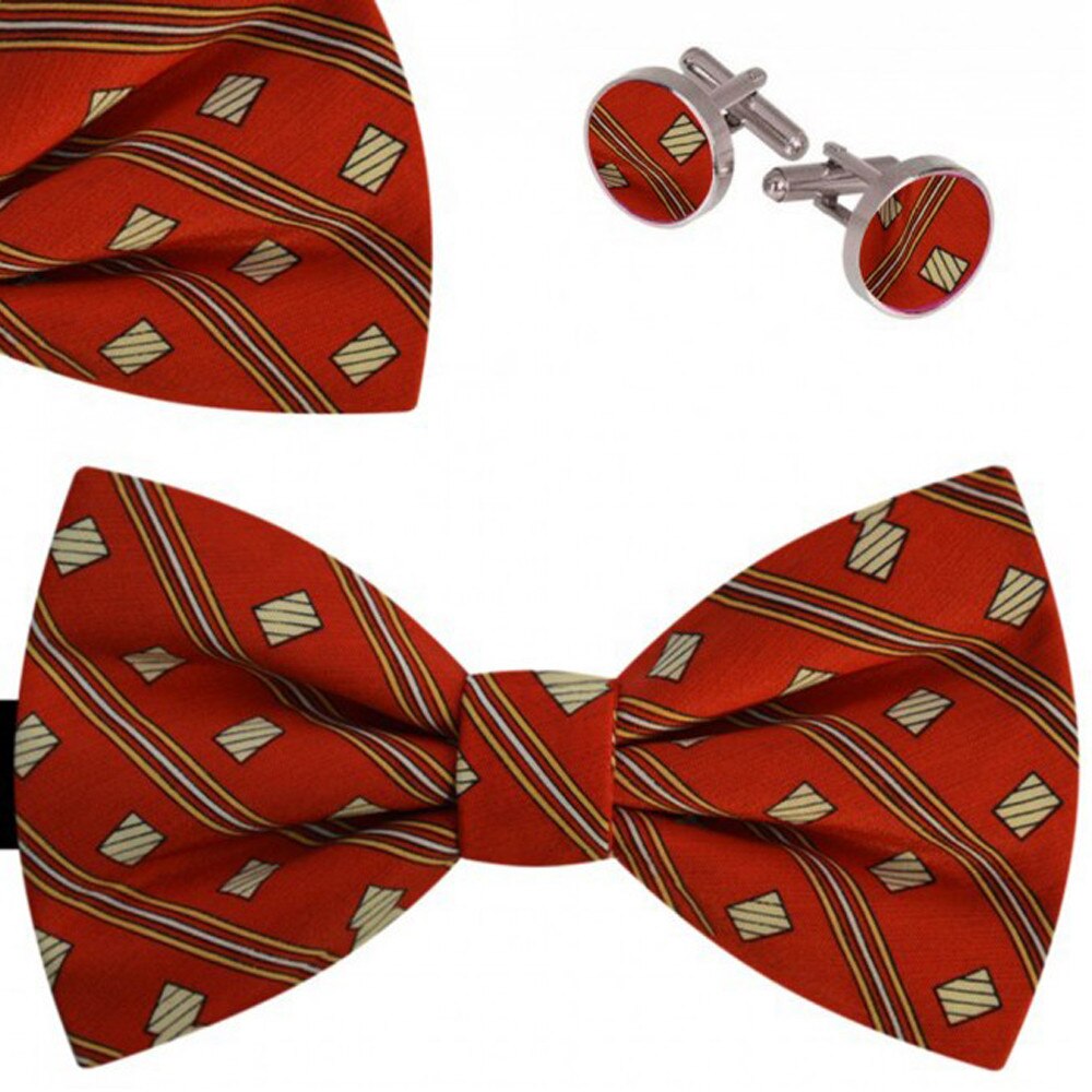 Set papion barbati, batista, butoni, rosu, model patratele