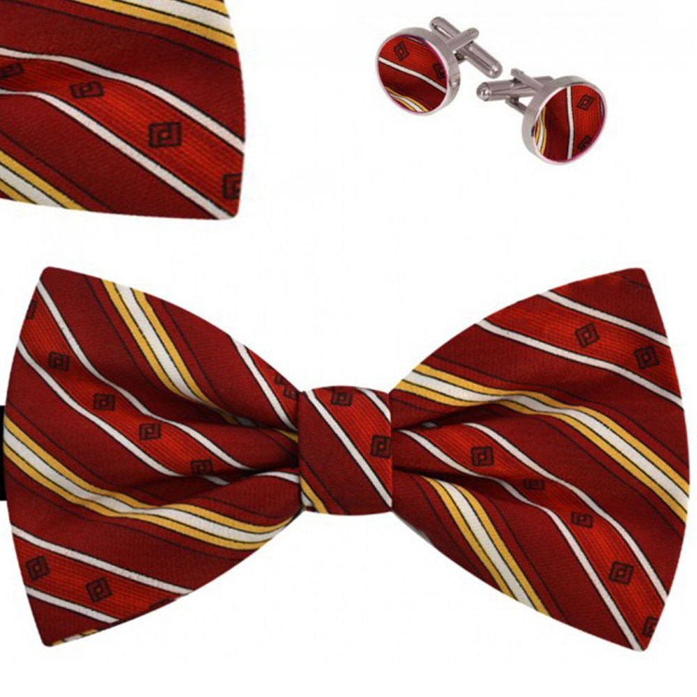 Set papion barbati, batista, butoni, rosu, model dungi diverse dimensiuni