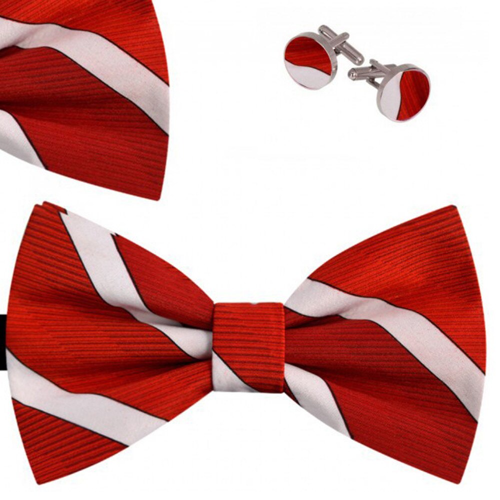 Set papion barbati, batista, butoni, rosu, model dungi albe