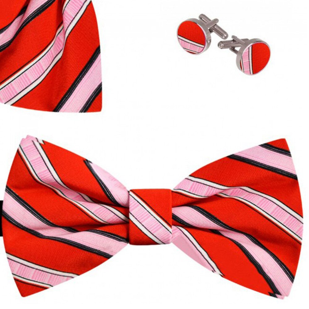 Set papion barbati, batista, butoni, rosu, model dungi discrete
