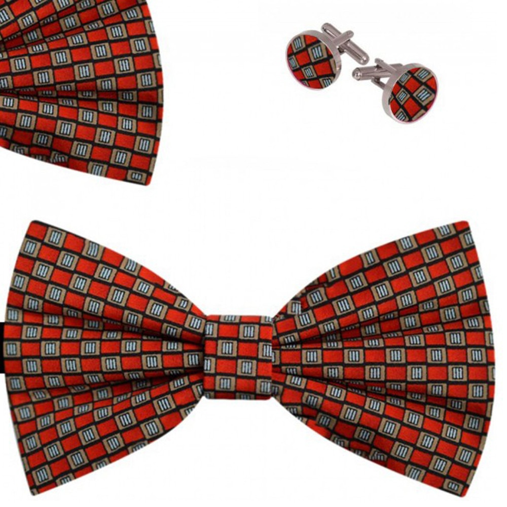 Set papion barbati, batista, butoni, rosu, model carouri