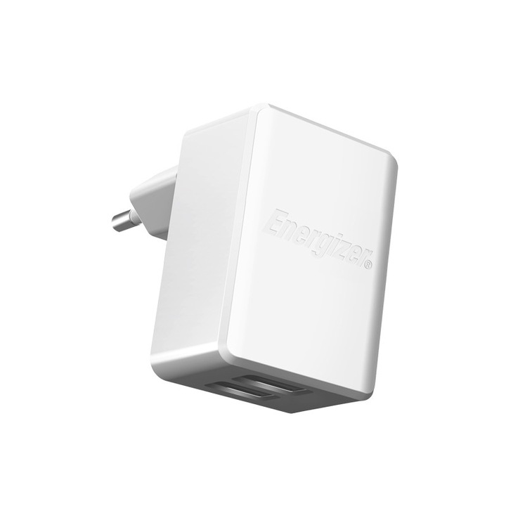 Мрежово зарядно устройство ENERGIZER с Micro USB кабел, 2xUSB, 3.4A, Бяло