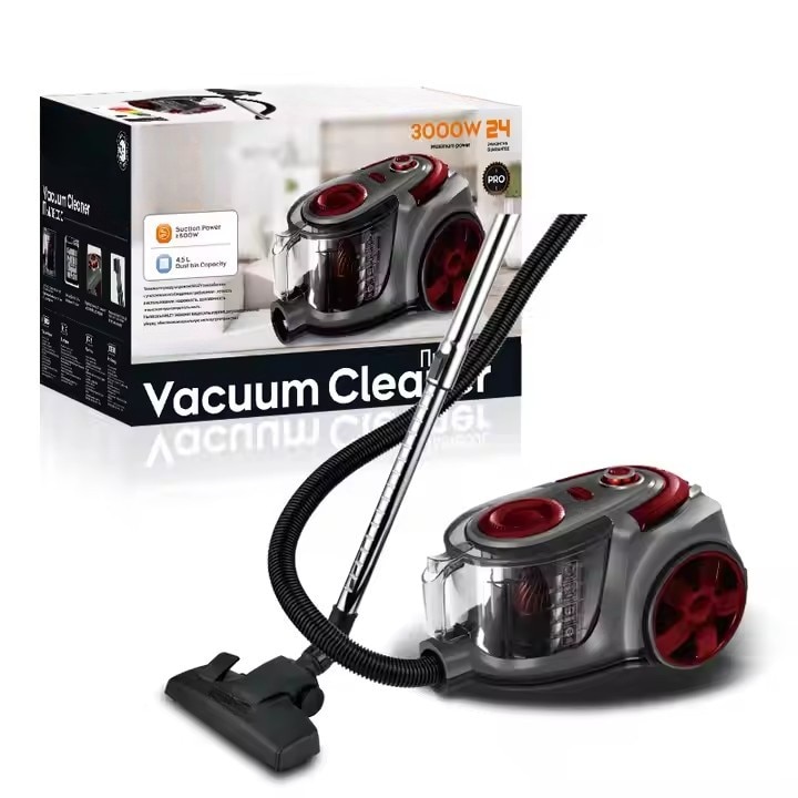 Aspirator Fara Sac, 3000W, 4.5L, Tehnologie Ciclonica, Tub Telescopic Reglabil, Cablul Retractabil, Design Compact, Curatare Eficienta, Rosu-Gri