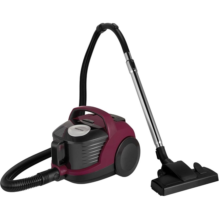 Aspirator fara sac Grundig VCC3870A, 800 W, 1.8 L, filtru HEPA, tehnologie DustSeal, Visiniu/Negru