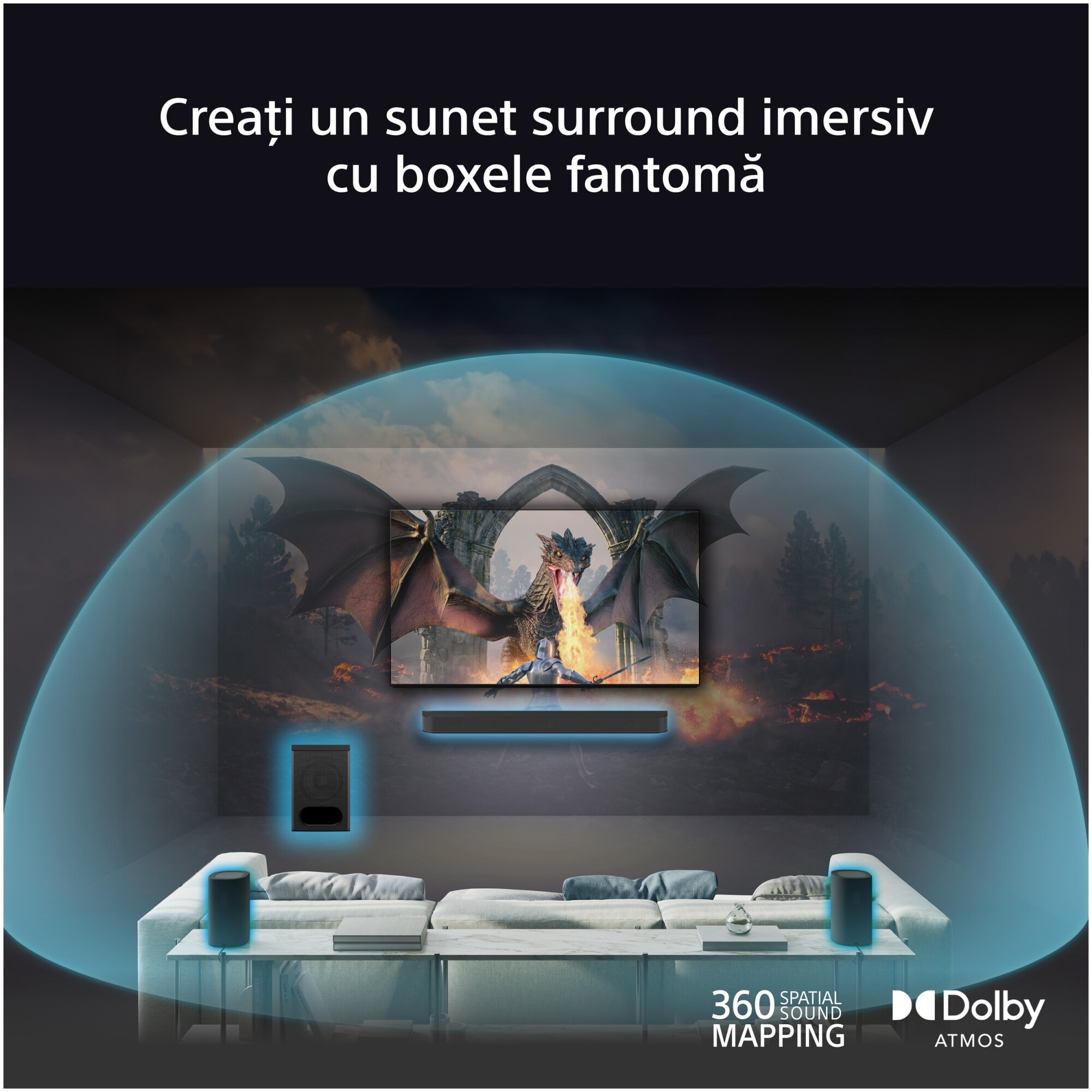 Kit surround Wireless Sony BRAVIA Theatre Rear 8 SA-RS8, 100W, 2.0.2ch, Negru