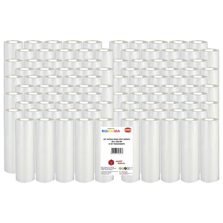 Set 100 role pungi vidat gofrate, dimensiuni 200x3000 mm, transparente, grosime 85 microni, preparare sau depozitare Sous Vide