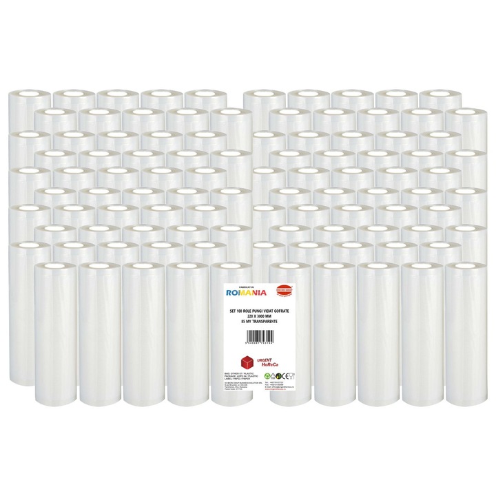 Set 100 role pungi vidat gofrate, dimensiuni 220x3000 mm, transparente, grosime 85 microni, preparare sau depozitare Sous Vide