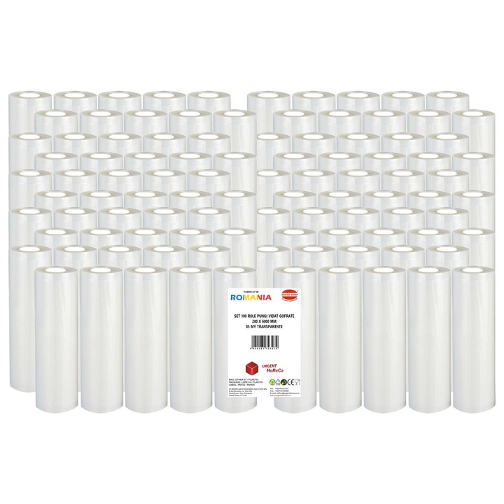 Set 100 role pungi vidat gofrate, dimensiuni 280x6000 mm, transparente, grosime 85 microni, preparare sau depozitare Sous Vide