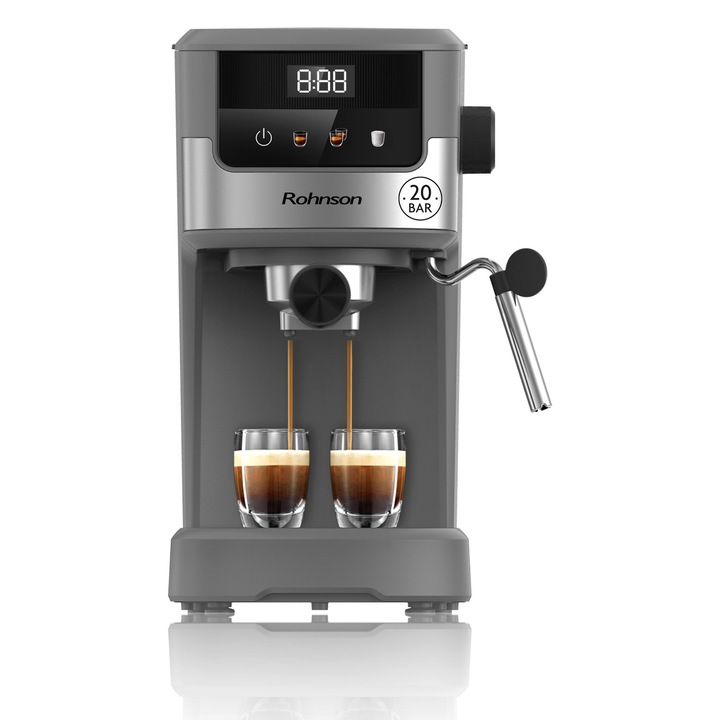 Кафемашина Rohnson R-98019, 1100 W, 20 бара, Резервоар за вода 1, 25 л, Черна