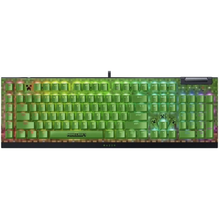 Механична клавиатура за игри Razer BlackWidow V4 X Minecraft Edition Green Switch, US оформление, ABS клавиши, US оформление, с 6 персонализирани бутона, зелен