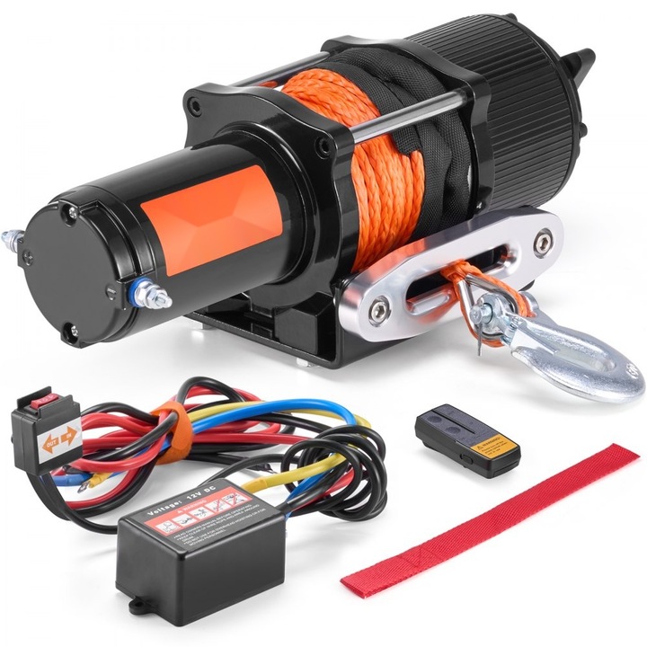 Troliu electric pentru ATV, UTV, Capacitate 2 Tone, Funie sintetica, Viteza 1800 rpm, Telecomanda, Rezistent la apa