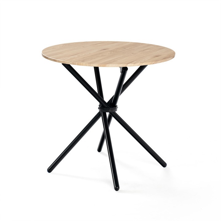 Маса FurnitureS® Fontana, Трапезна/Кухненска маса, Кръгъл плот, 80 см, MDF/PVC, Цвят тъмно дърво