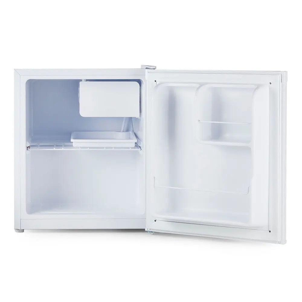 Frigider minibar DOMO, H 51.2 cm, capacitate 41 litri, congelator integrat, ideal pentru bucatarii mici/hotel/birou/rulota, consum redus, 1 raft otel, 2 compartimente pe usa, control temperatura, tava cuburi de gheata inclusa, alb