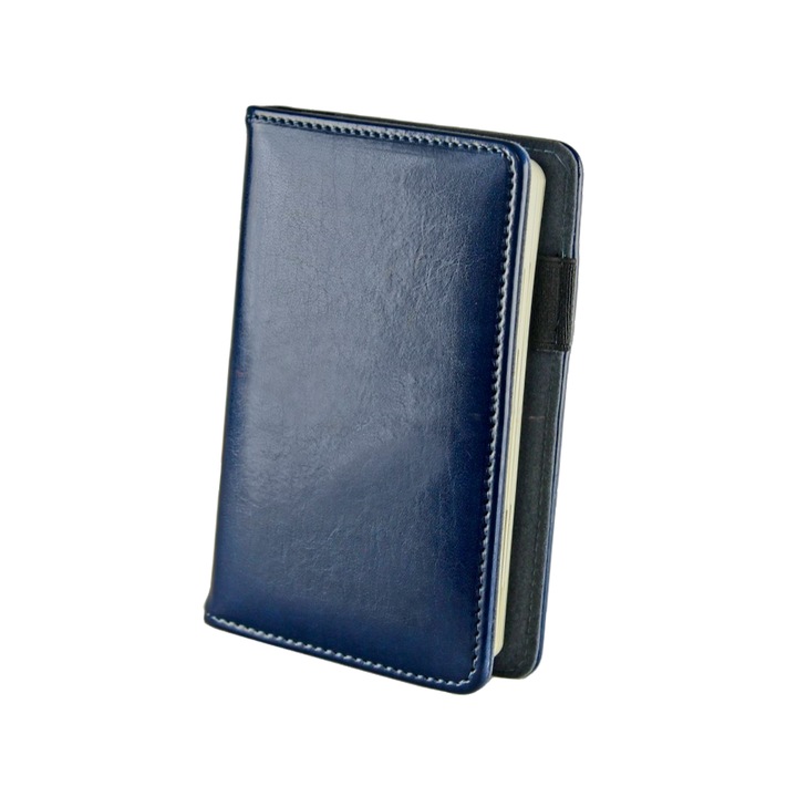 Caiet A6 Nan, 100 pagini, coperta din piele ecologica, interior din zambac, albastru, cu inlocuire a insertiei