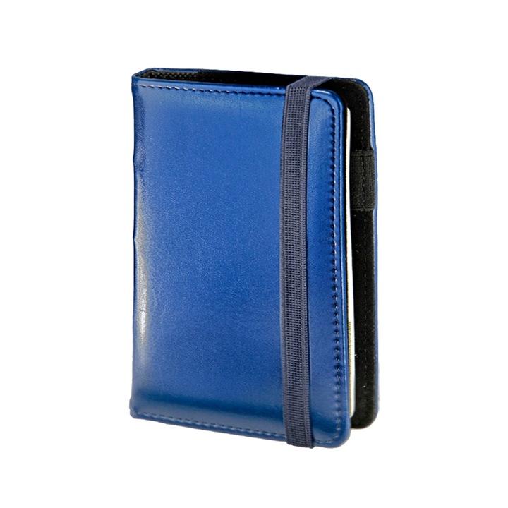 Caiet A6 Nan, 100 pagini, inchis pe elastic, interior cu carouri, albastru, cu inlocuire a insertiei