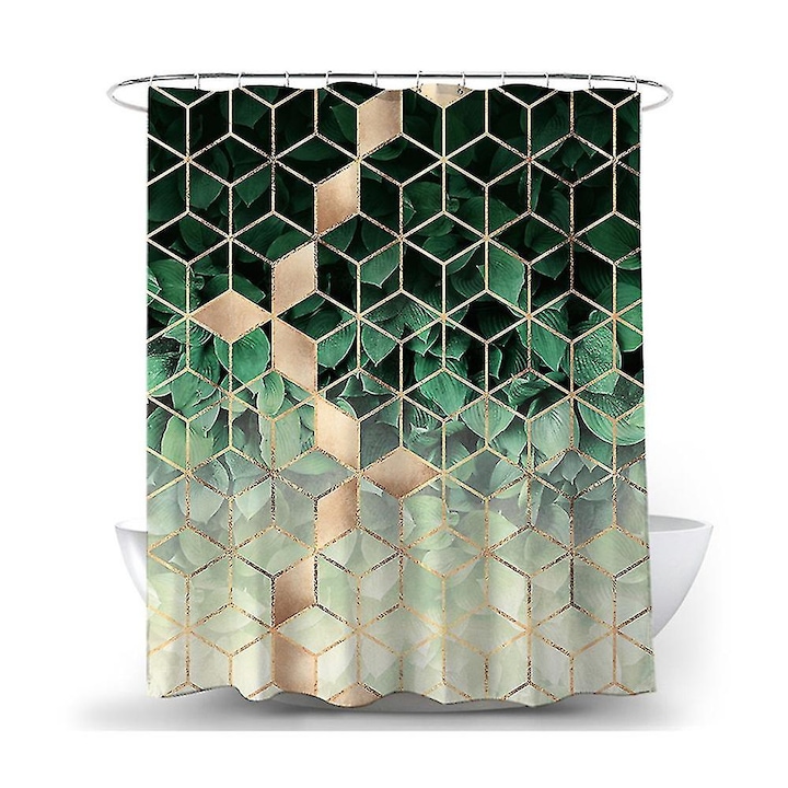 Perdea de dus impermeabila, geometrica, 180x180cm, verde, poliester