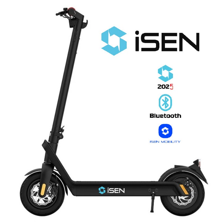 Електрическа тротинетка iSEN X9 Plus 2025, Сгъваема, Черен, BT, 10 инча, 850W, Максимален пробег 65км, До 40км/ч, Подвижна батерия 15.6Ah