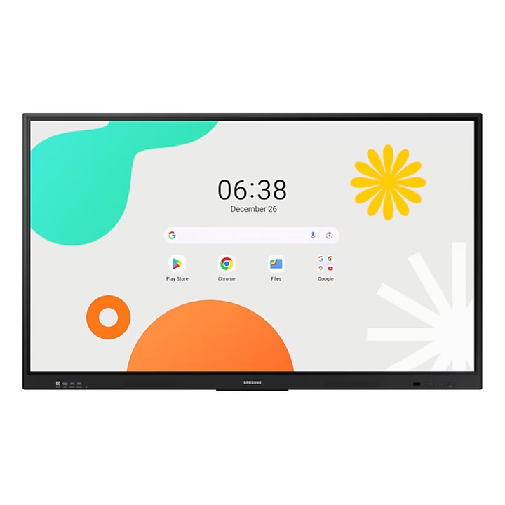 Интерактивен дисплей Samsung WA65F, 65", 4K UHD, 400 нита, 40-точково мултитъч управление, Android 14, сертифициран по EDLA, 30W аудио мощност, Vesa 600 x 400 мм