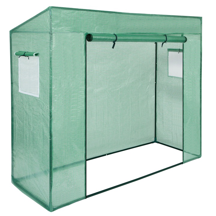 Solar de gradina Zola, 200 x 77 x 168-150 cm, 1.54 m2, 2 ferestre, 1 intrare, inchidere cu fermoar, schelet metalic, polietilena 130g/m2