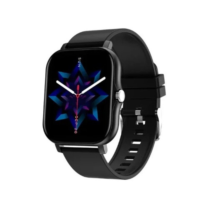 Ceas SmartWatch, Bluetooth, Monitorizare Activitati Fizice si Ritm Cardiac, Oximetru SpO2, somn, pedometru, Calorii, Multi Moduri Sport, Rezistent La Apa, Negru