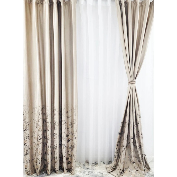 Cappuccino bársonyfüggöny betétekkel, L 2 m és H 2,5 m, állítható pamut redő